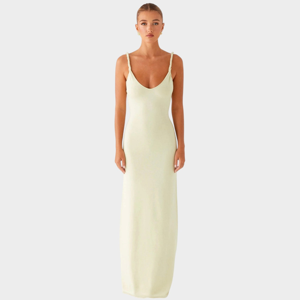 Women’s Maxi Dress with Twisted Shoulder Straps and Plunge V-Neck