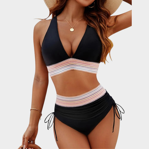Women’s Swimsuit V-Neck Wide Straps Ruched Waist Push-Up