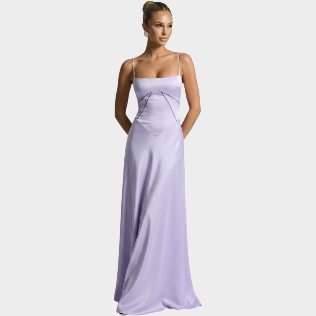 Women’s Satin Maxi Dress with Thin Straps Structured Bodice