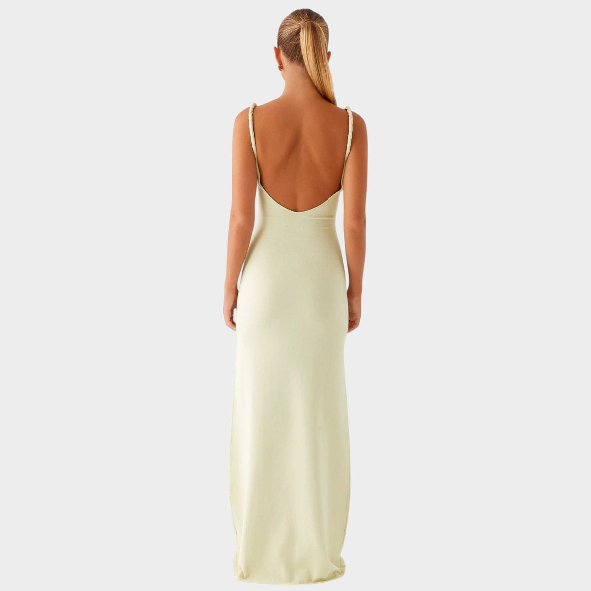 Women’s Maxi Dress with Twisted Shoulder Straps and Plunge V-Neck