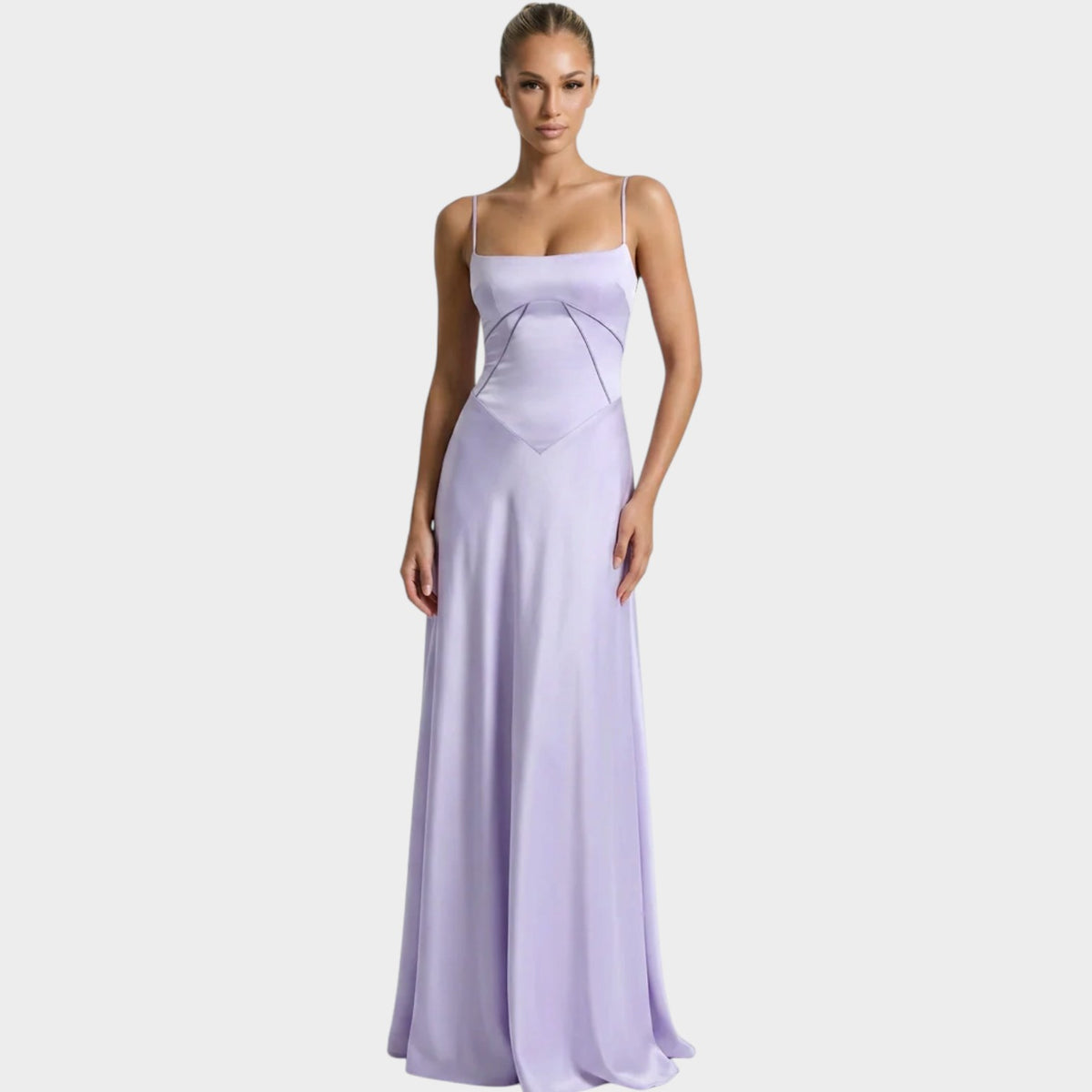 Women’s Satin Maxi Dress with Thin Straps Structured Bodice