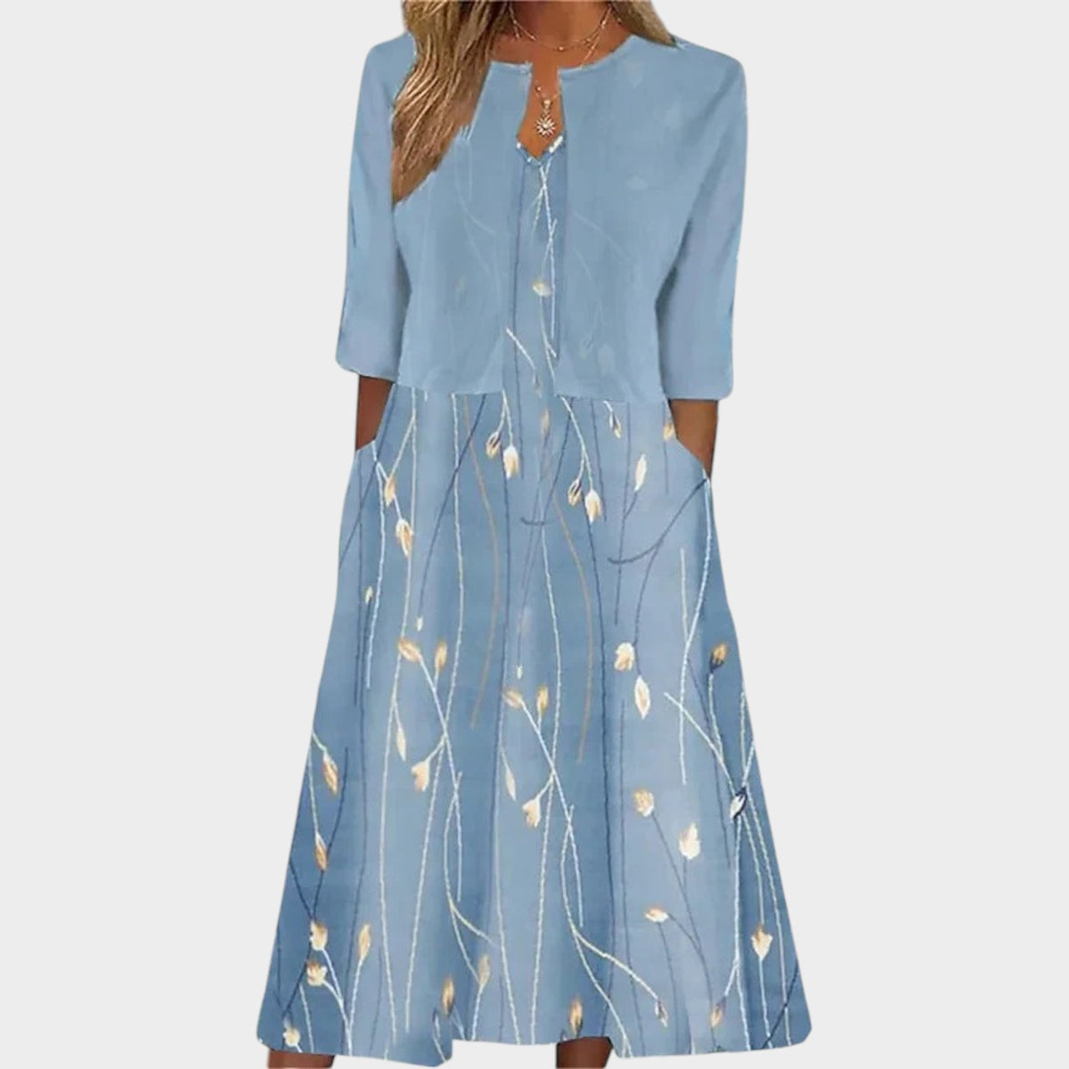 Women’s Two-Piece Midi Dress Floral Print Round Neck Half Sleeve