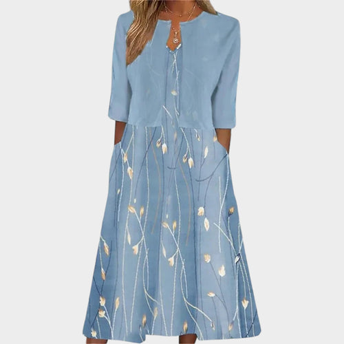 Women’s Two-Piece Midi Dress Floral Print Round Neck Half Sleeve