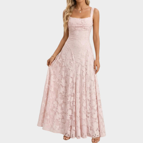 Women’s Floral Lace Maxi Dress with Square Neckline
