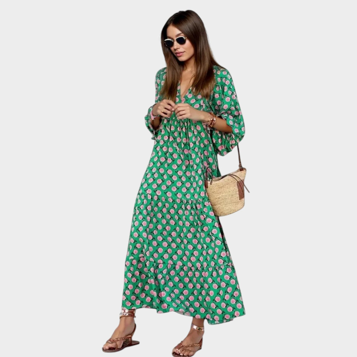 Women’s Polka Dot Maxi Dress with Boho Style and Regular Fit
