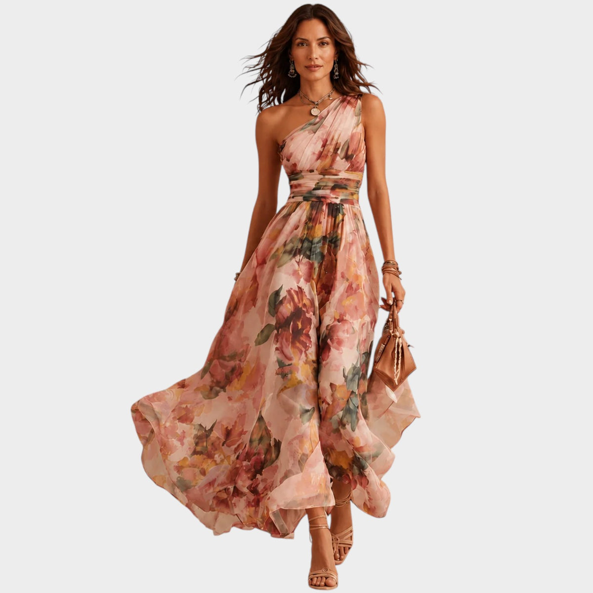 Women’s Floral Chiffon Maxi Dress with Crossover Waist and Asymmetric Hem