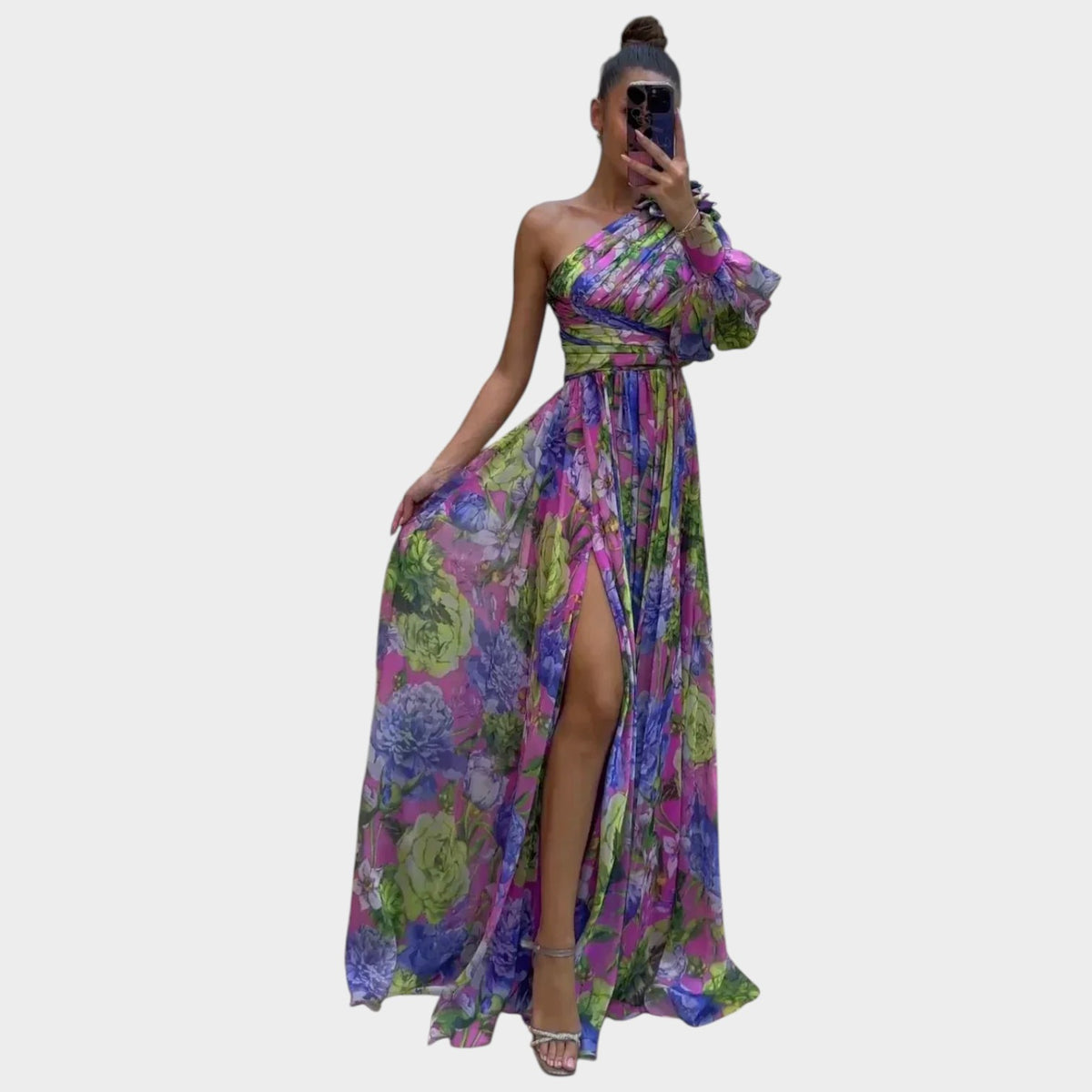Women’s One-Shoulder Maxi Dress with Draped Waist and High Side Slit