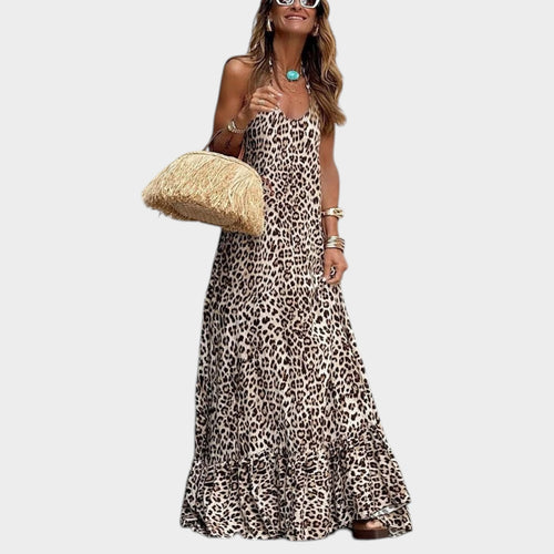 Women’s Leopard Print Maxi Dress with Relaxed Fit