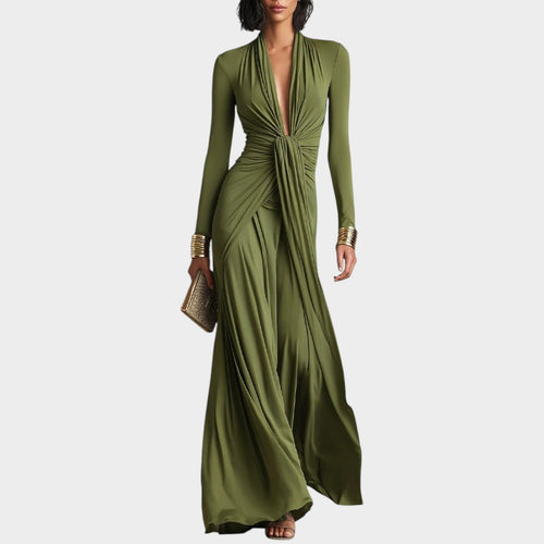 Women’s Button-Down Maxi Shirt Dress with Collared Neckline and Long Sleeves