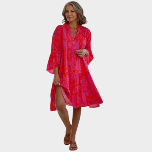 Women’s Bohemian Midi Dress Floral Print V-Neck Loose Fit