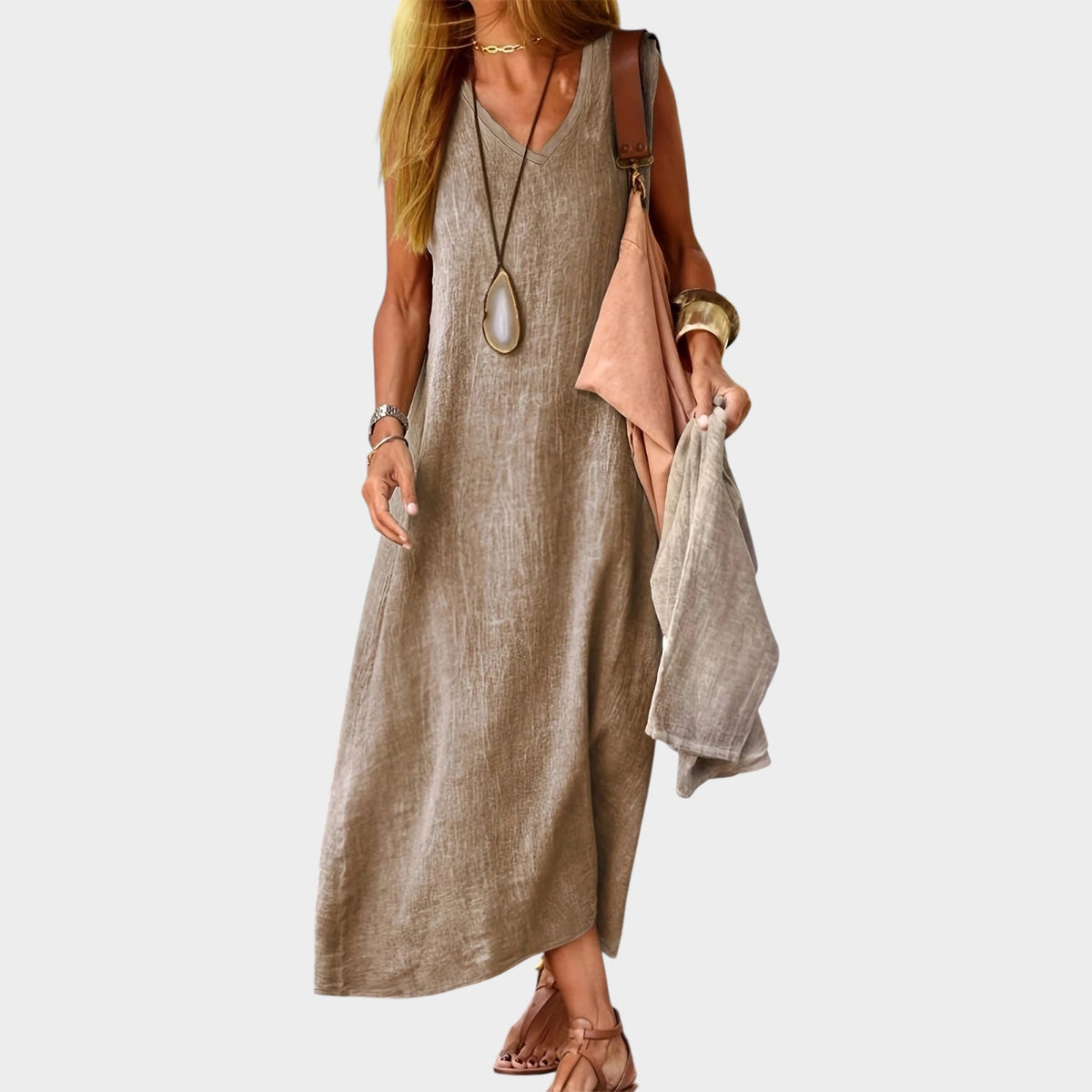 Women’s Sleeveless V-Neck Maxi Dress with Relaxed Fit