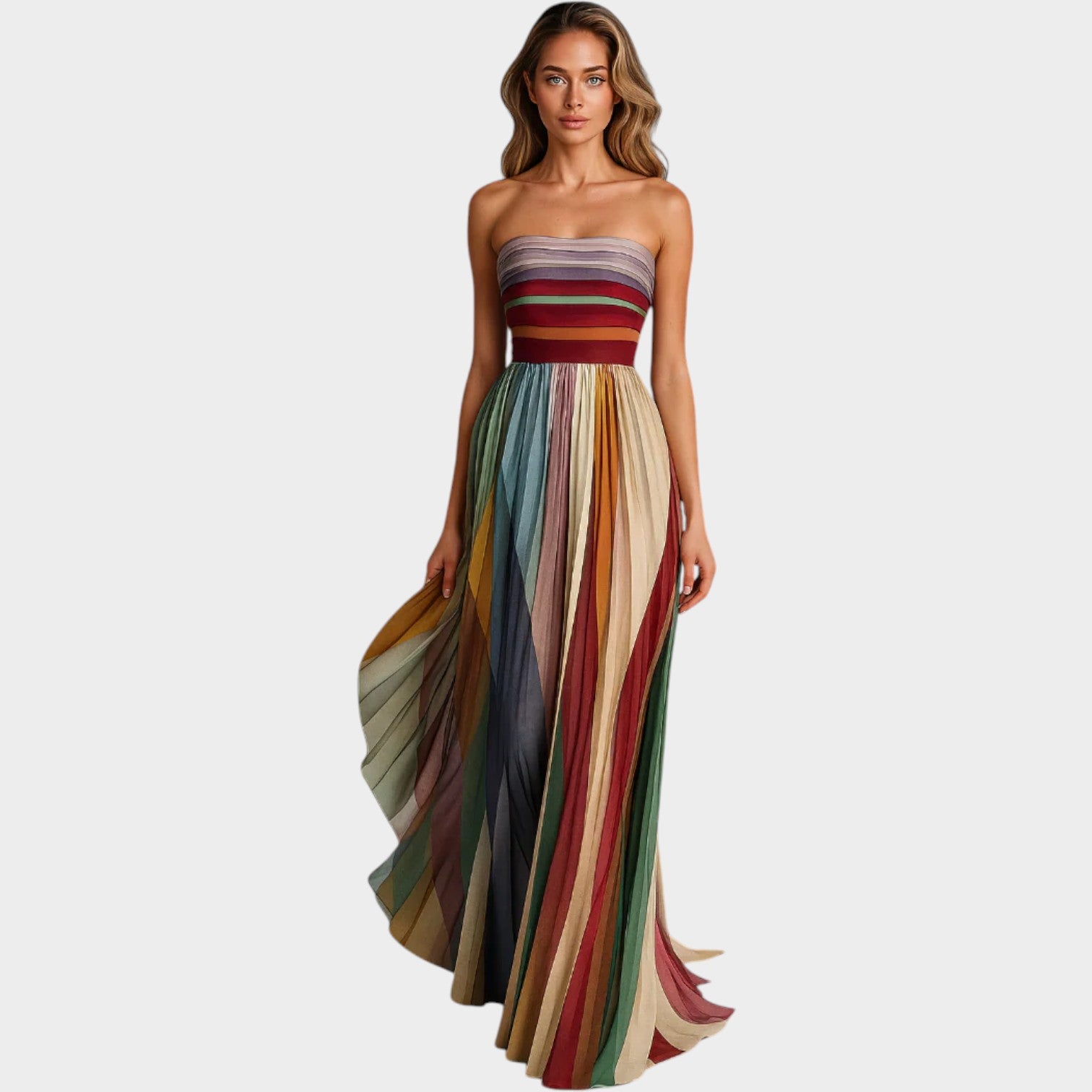 Strapless Pleated Maxi Dress
