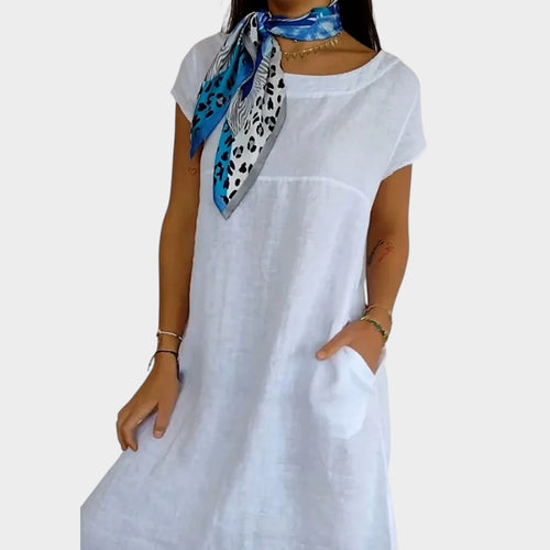 Women’s A-Line Dress with Short Sleeves and Side Pockets