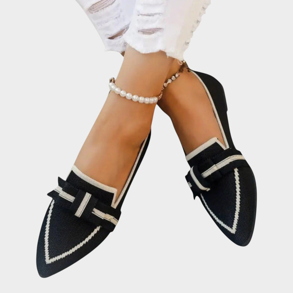 Women’s Woven Loafers Pointed Toe Bow Detail Flat Sole
