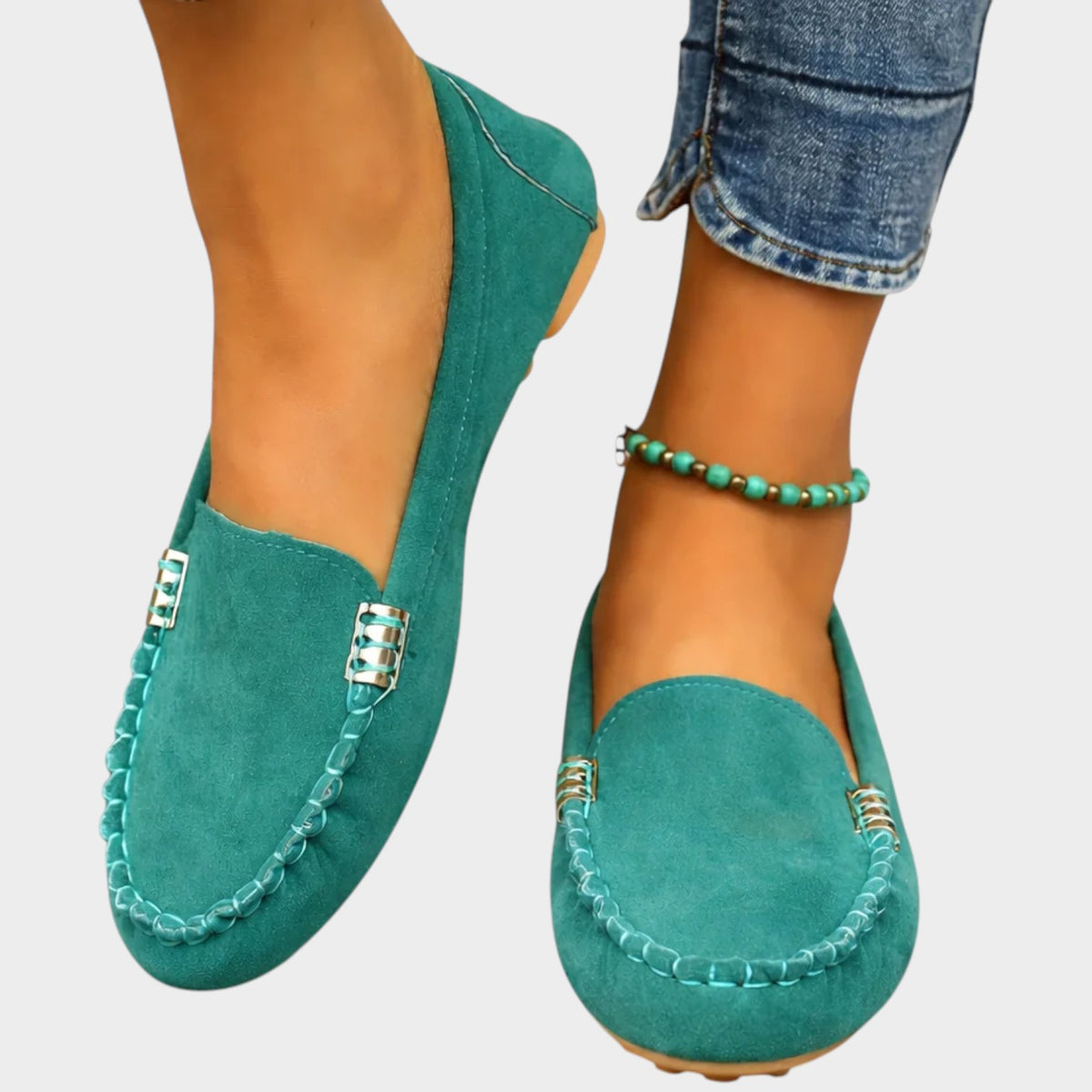 Women’s Loafers Suede Round Toe Stitch Detail