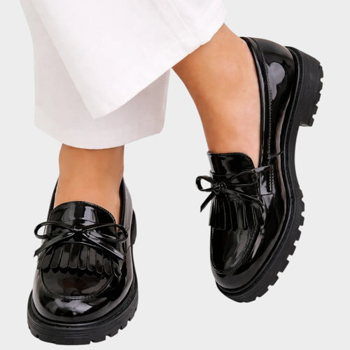 Women’s Patent Loafers Bow Fringe Detail Chunky Sole