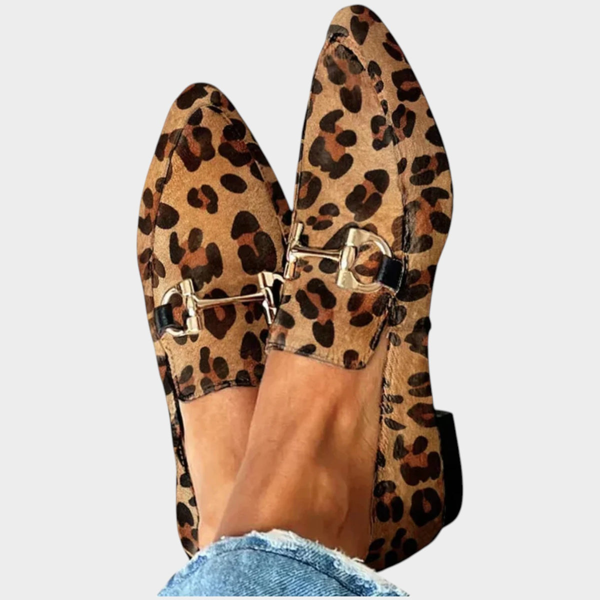 Women’s Loafers Leopard Print Pointed Toe Buckle Detail