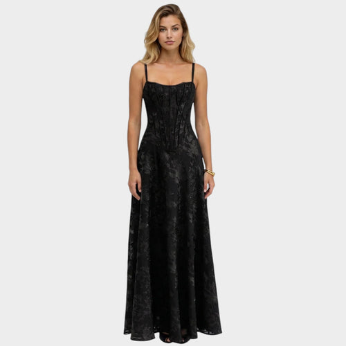 Women’s Corset Maxi Dress with Lurex Floral Pattern