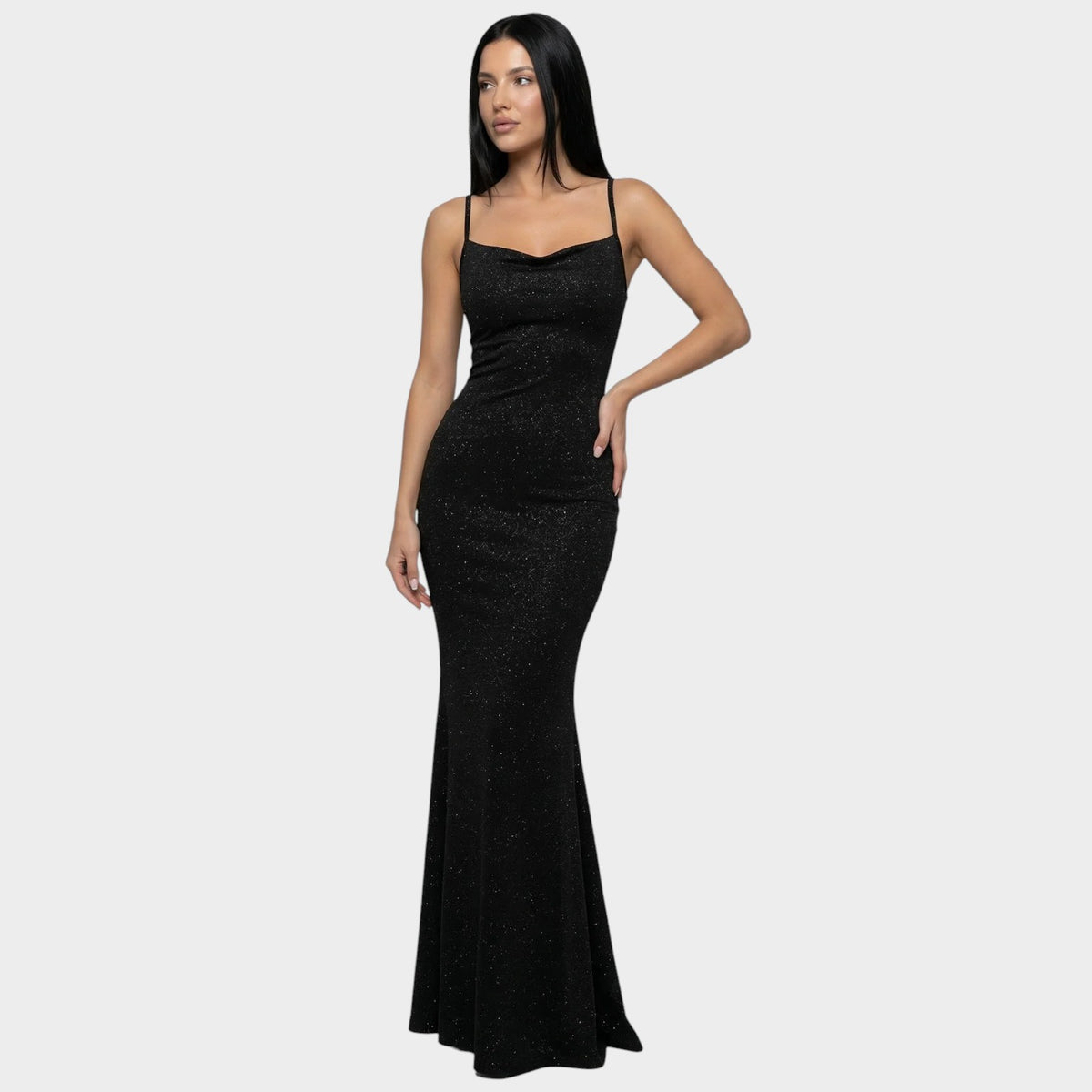 Women’s Glitter Maxi Dress with Slim Straps and Mermaid Hem