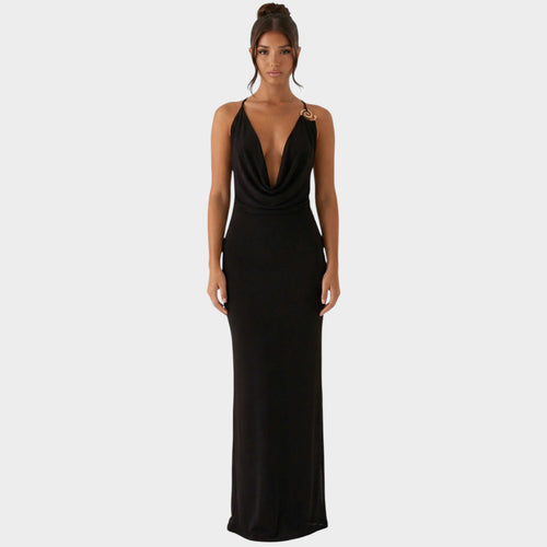 Women’s Maxi Dress with Cowl Neck Open Back