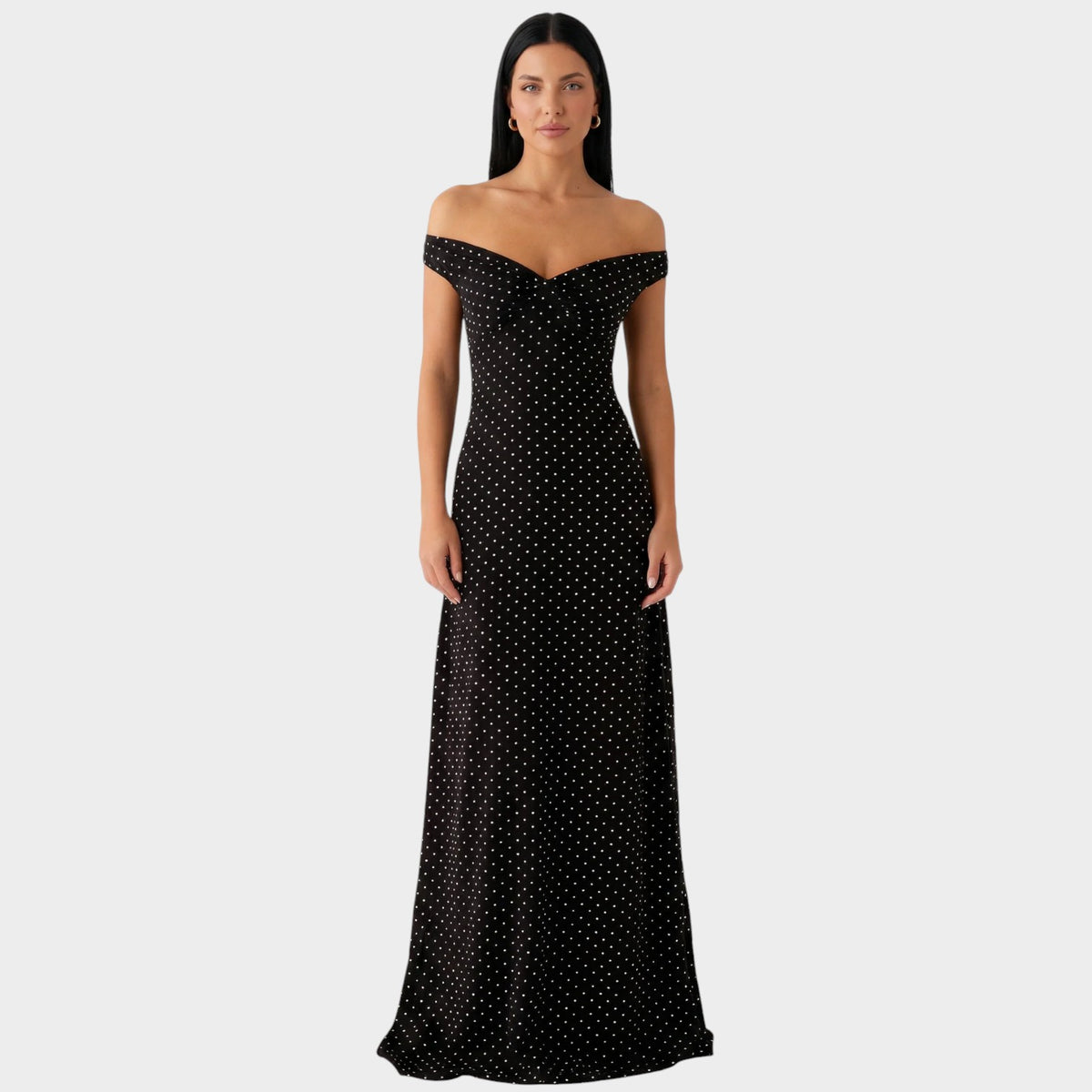 Women’s Polka Dot Maxi Dress with Off-Shoulder Sweetheart Neckline
