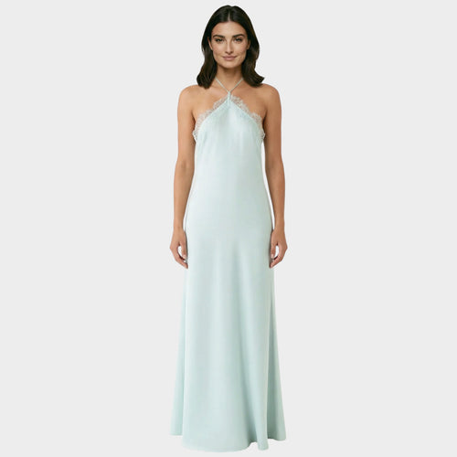 Women’s Halter Neck Maxi Dress with Lace Trim and Open Back