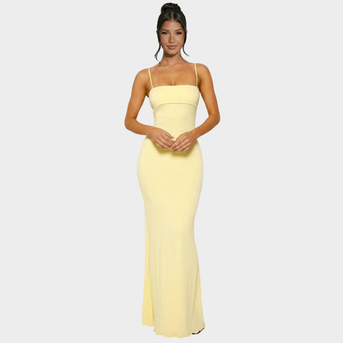 Women’s Bodycon Maxi Dress with Thin Straps and Side Cut-Out Detail