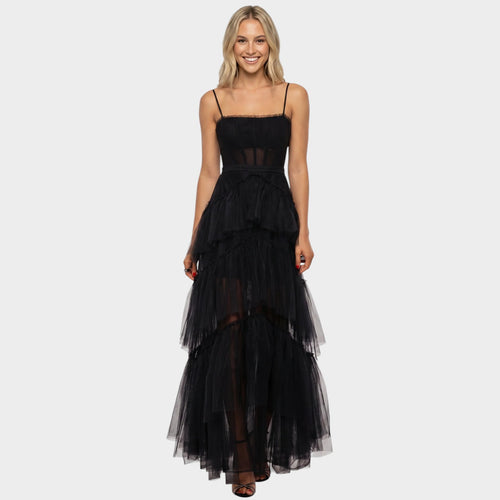 Women’s Mesh Corset Maxi Dress with Spaghetti Straps