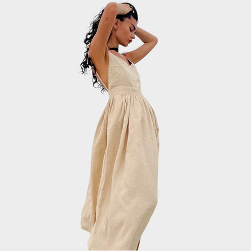Women’s Sleeveless Maxi Dress with V-Neck and Open Back