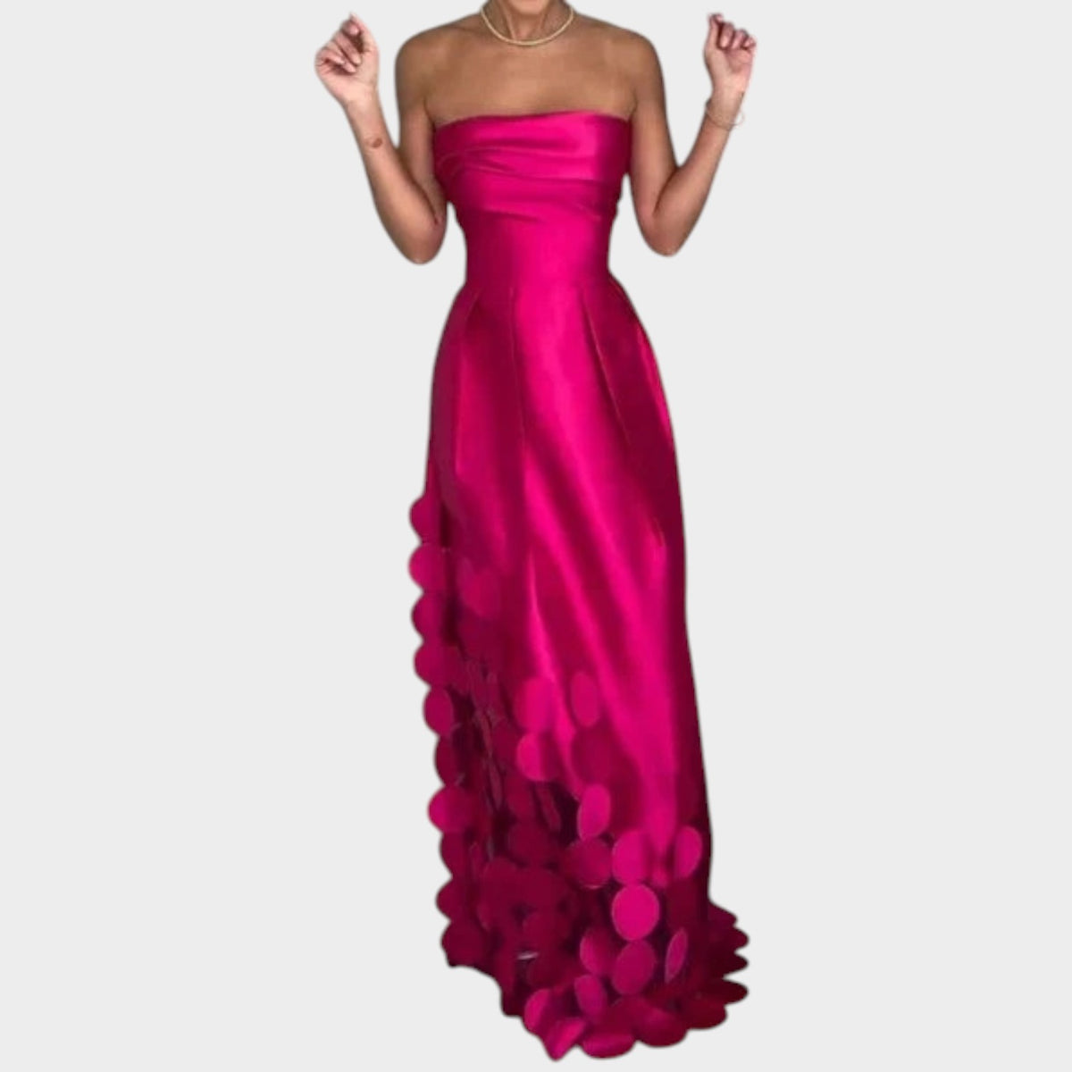 Women’s Satin Maxi Dress with Round Neckline and Flared Skirt