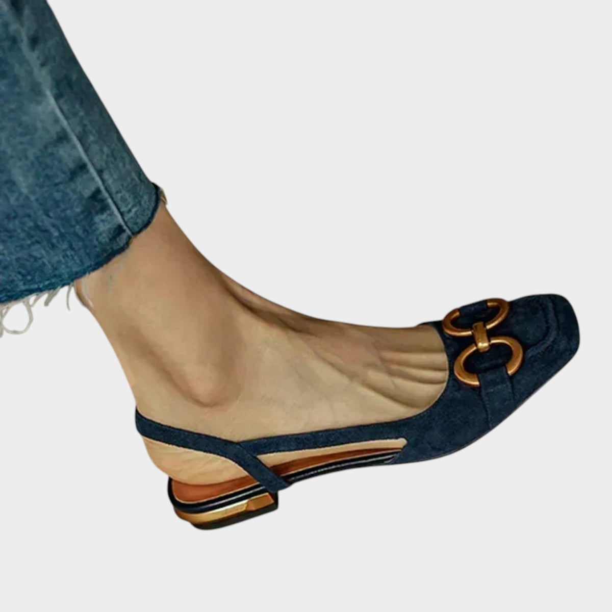 Women’s Leather Slingback Flats Buckle Detail Low Heel