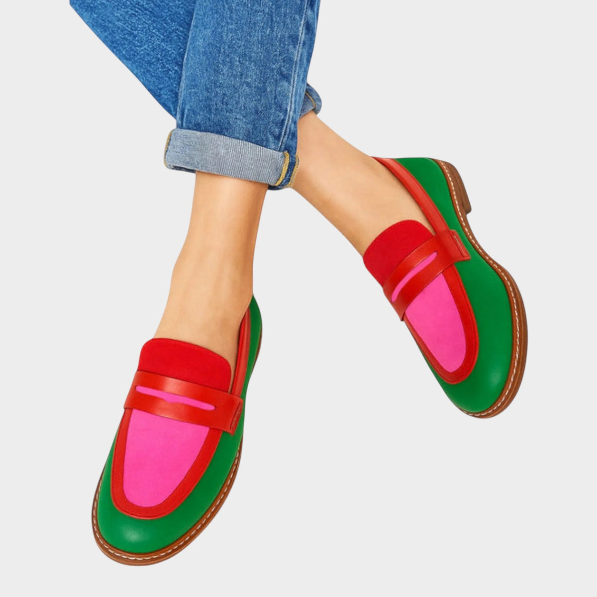 Women’s Loafers Contrast Colour Slip-On Flat Sole