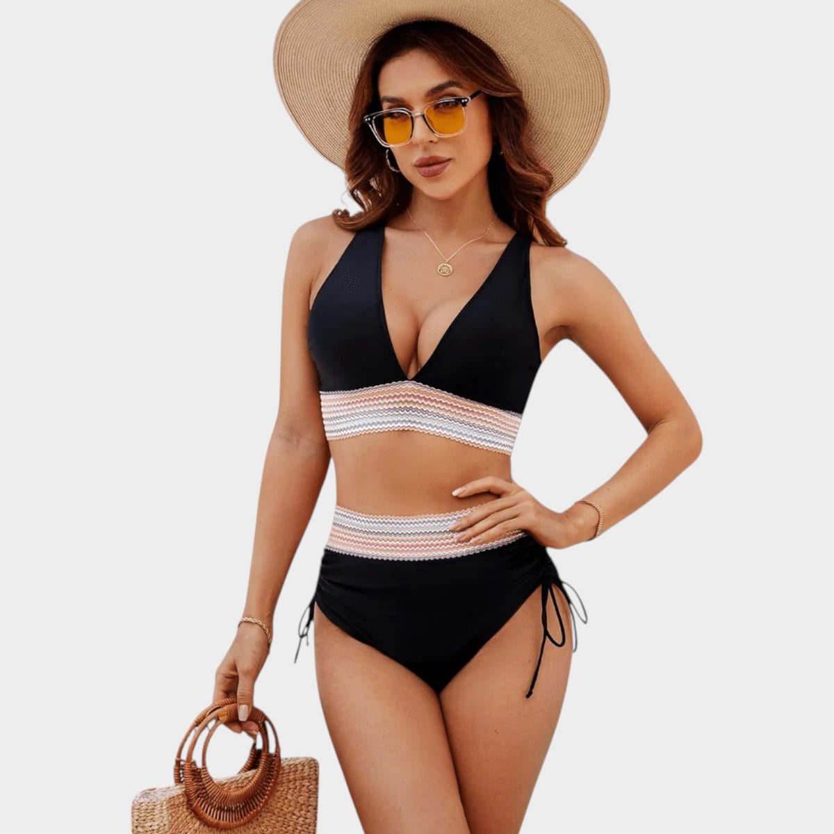 Women’s Swimsuit V-Neck Wide Straps Ruched Waist Push-Up