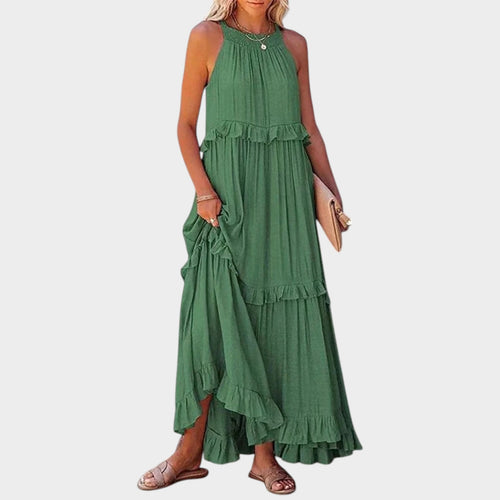 Women’s Maxi Dress with Sleeveless Design and Layered Ruffle Hem