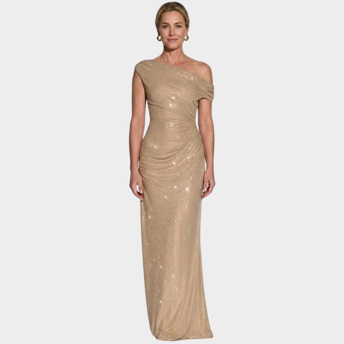 Women’s One-Shoulder Ruched Maxi Dress with Sequin Finish