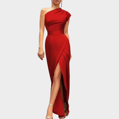 Women’s One-Shoulder Maxi Dress with Draped Bodice and High Side Slit