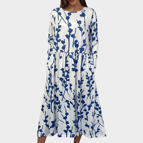 Women’s Midi Dress Floral Print Short Sleeve Round Neck