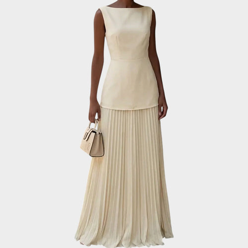 Women’s Sleeveless Maxi Dress with Structured Bodice and Pleated Skirt