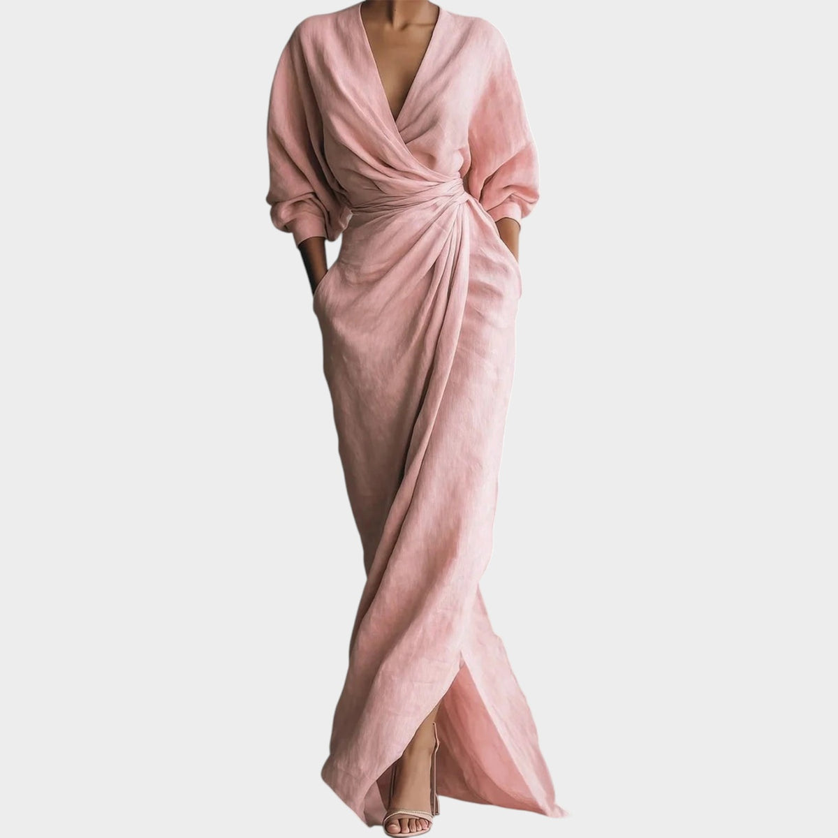 Women’s Maxi Dress with Three-Quarter Sleeves and Side Pockets