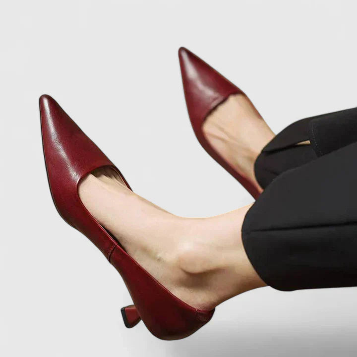 Vera | Burgundy Women's Slingback Kitten Heels with Pointed Toe