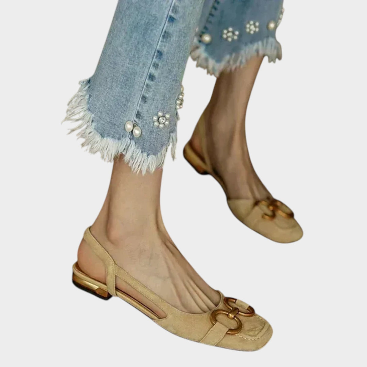Women’s Leather Slingback Flats Buckle Detail Low Heel