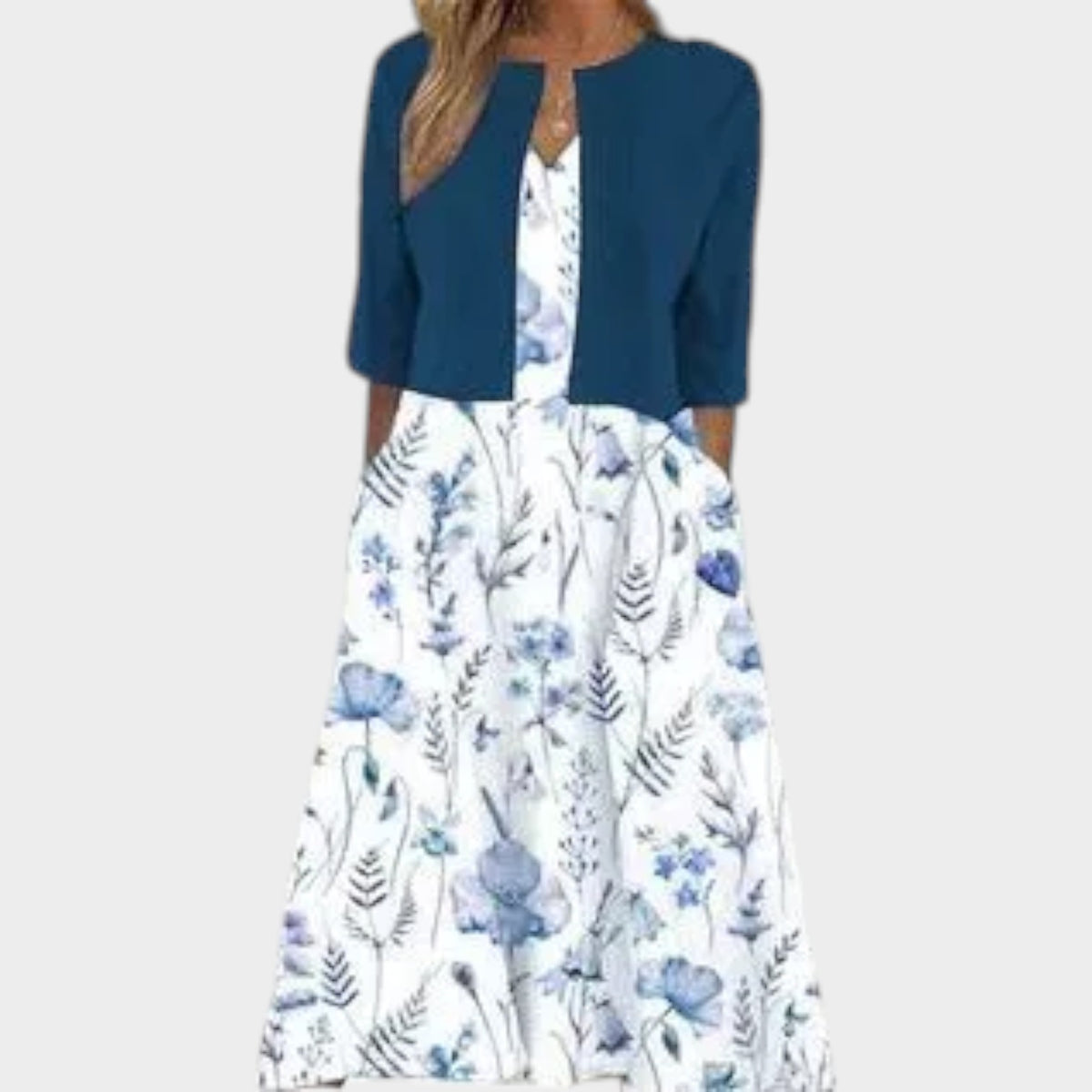 Women’s Two-Piece Midi Dress Floral Print Round Neck Half Sleeve