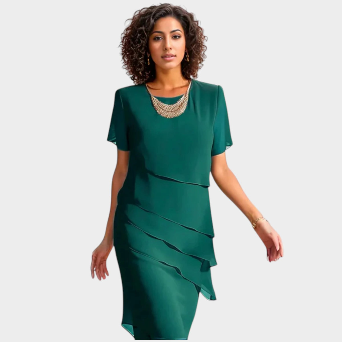 Women’s Layered Chiffon Midi Dress Short Sleeves