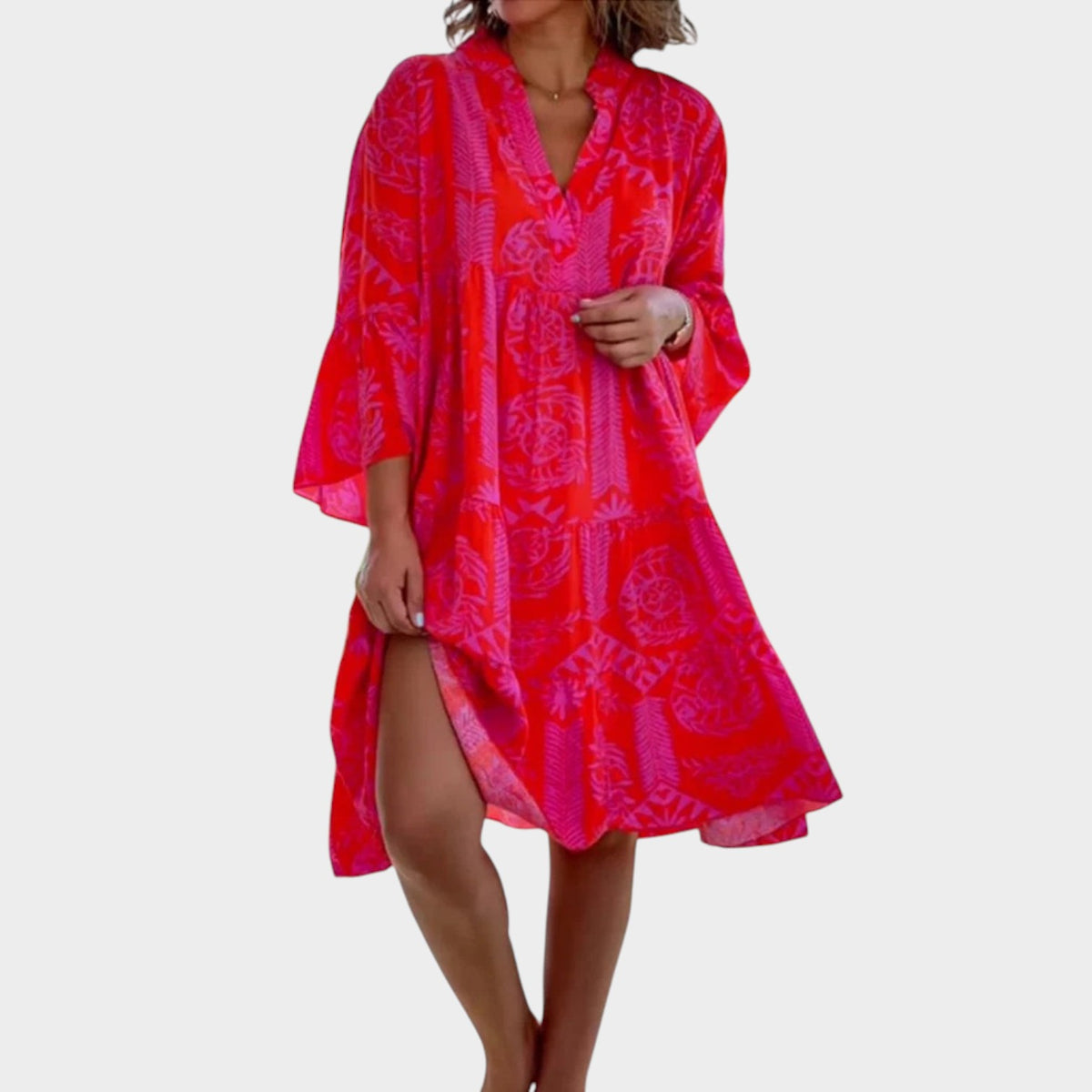 Women’s Bohemian Midi Dress Floral Print V-Neck Loose Fit