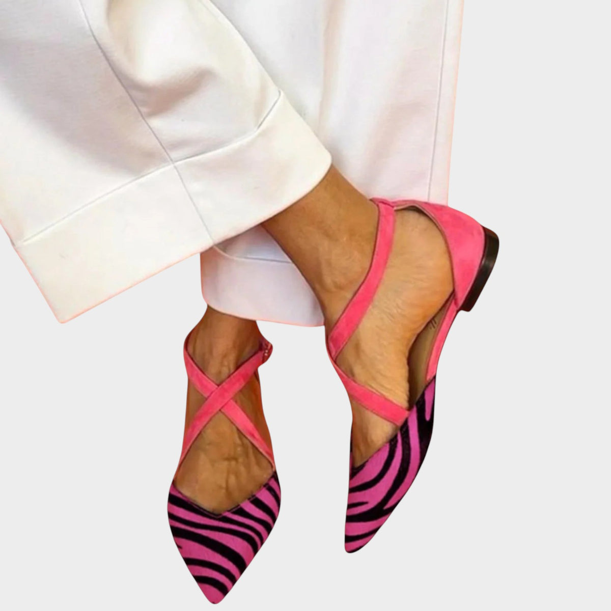 Women’s Slingback Heels Pointed Toe Striped Pattern Cross-Strap