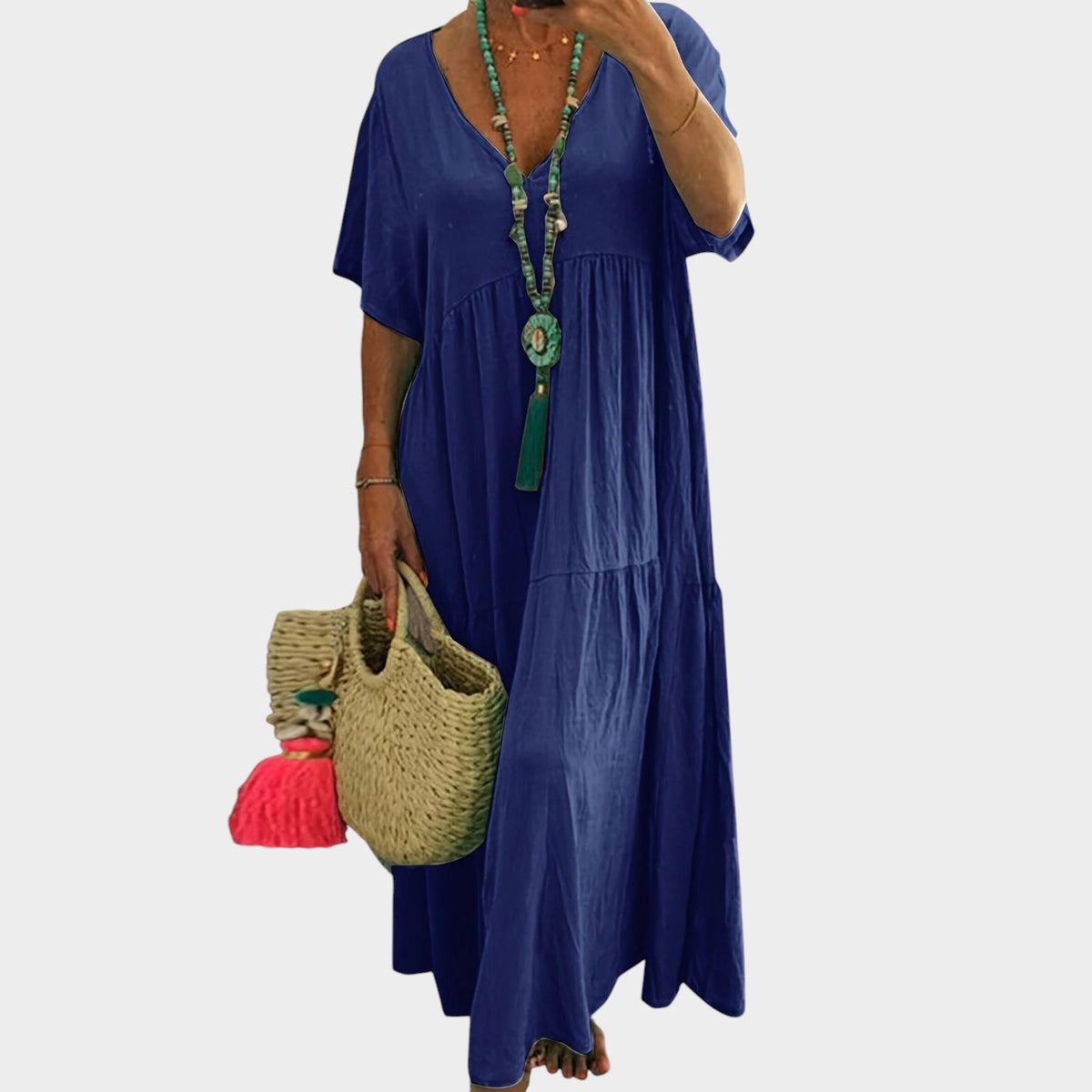 Women’s Plus Size Maxi Dress with V-Neck and Tiered Skirt