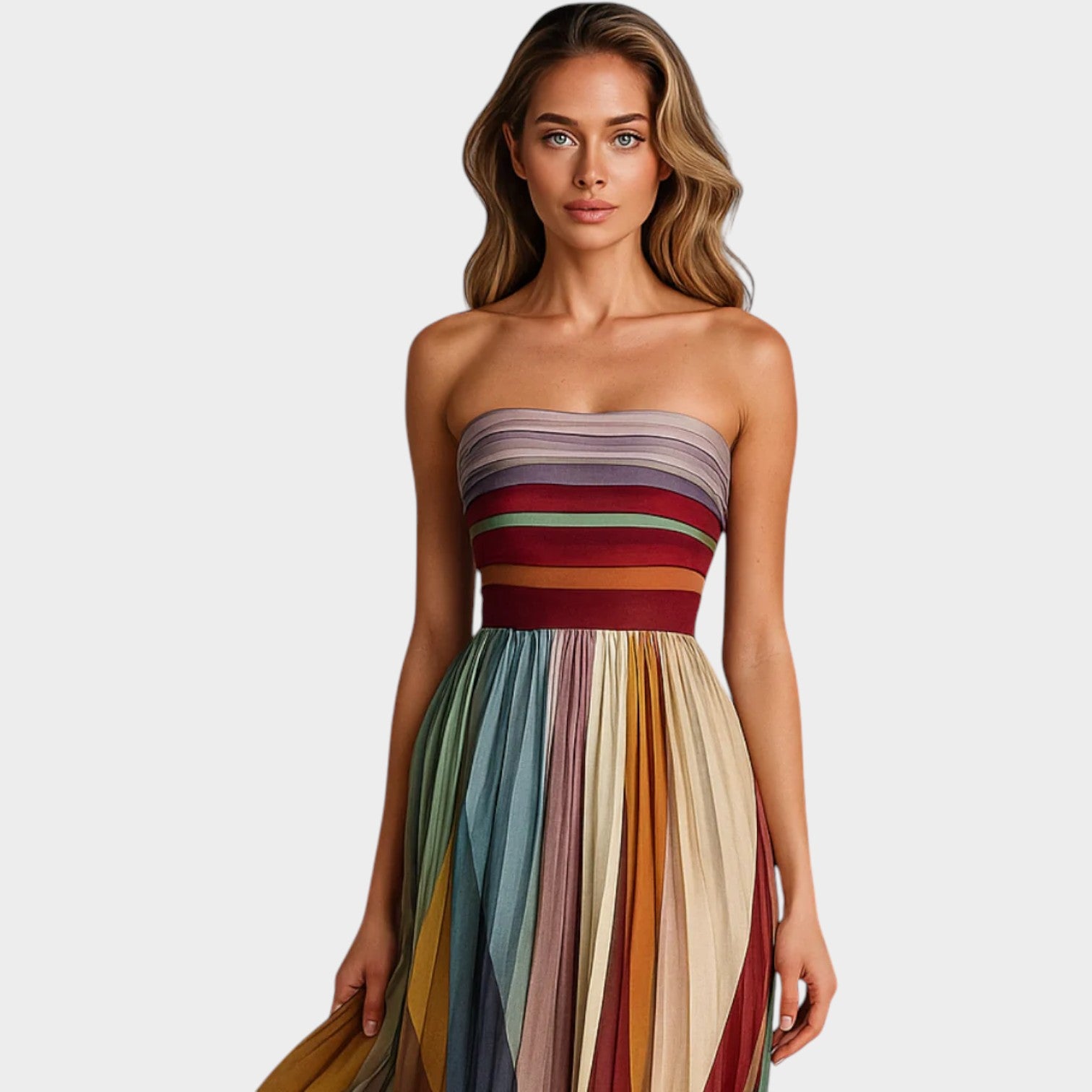 Strapless Pleated Maxi Dress