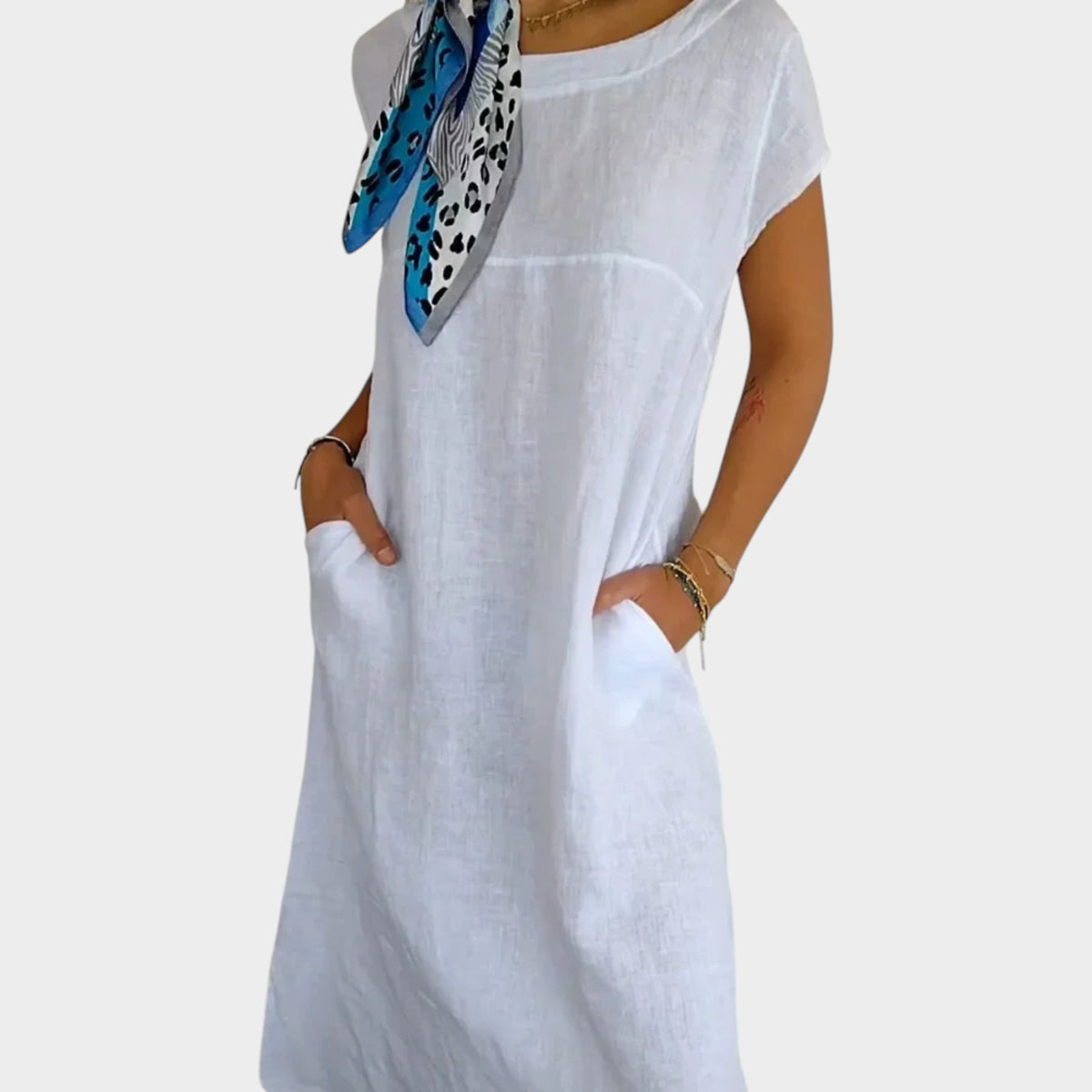 Women’s A-Line Dress with Short Sleeves and Side Pockets