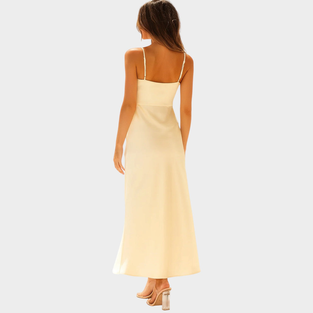 Women’s Satin Maxi Dress with Adjustable Straps and Side Slit