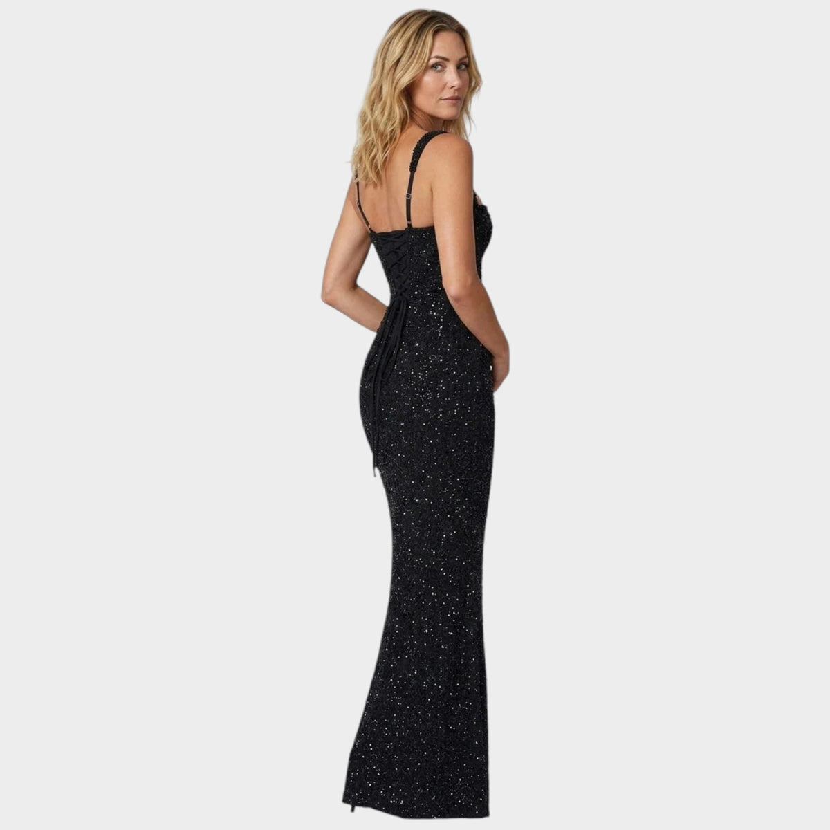 Women’s Sequin Maxi Dress with Square Neckline